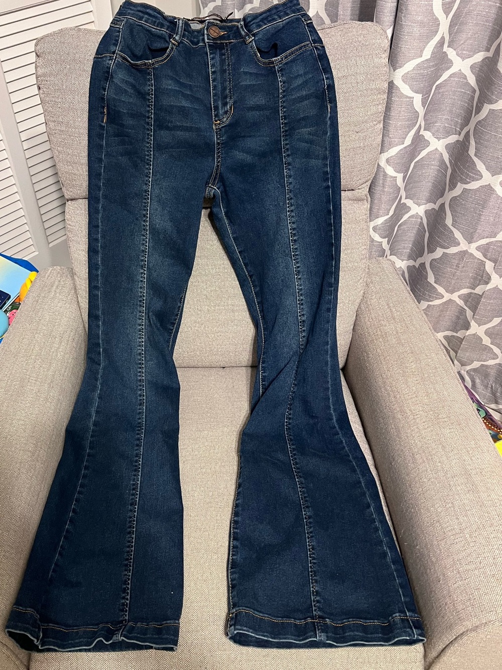 Dollhouse Indigo Boot-Cut/Flare Jeans with Front Panel Stitching